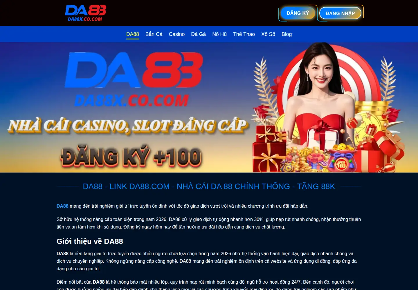 Captured homepage of da88.hot in the current scan