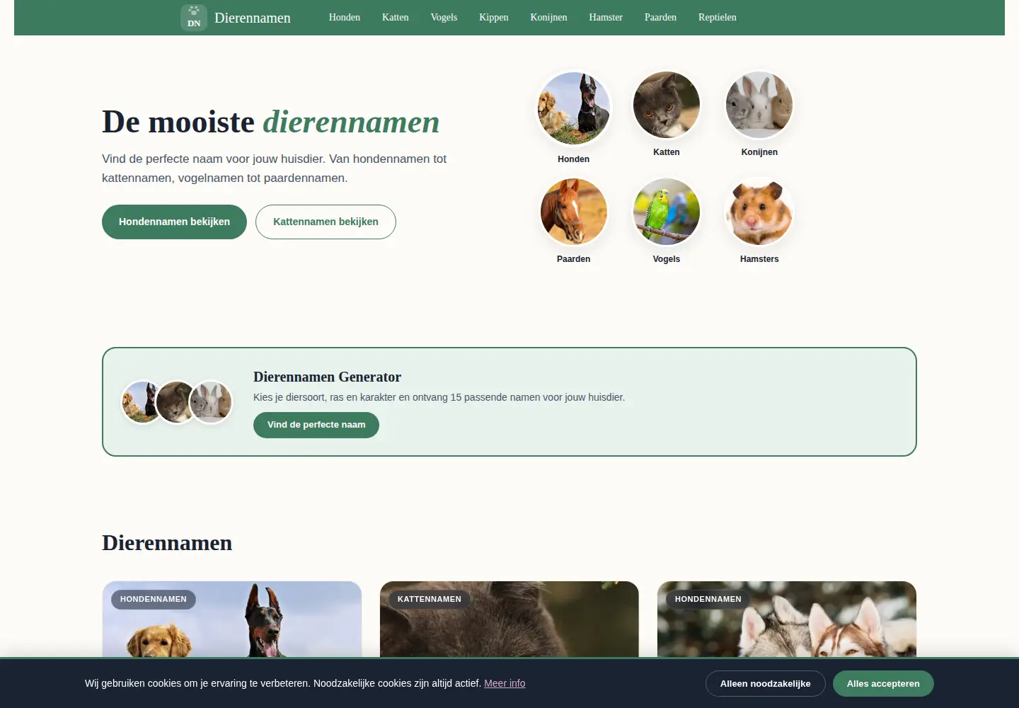 Screenshot of dierennamen.net