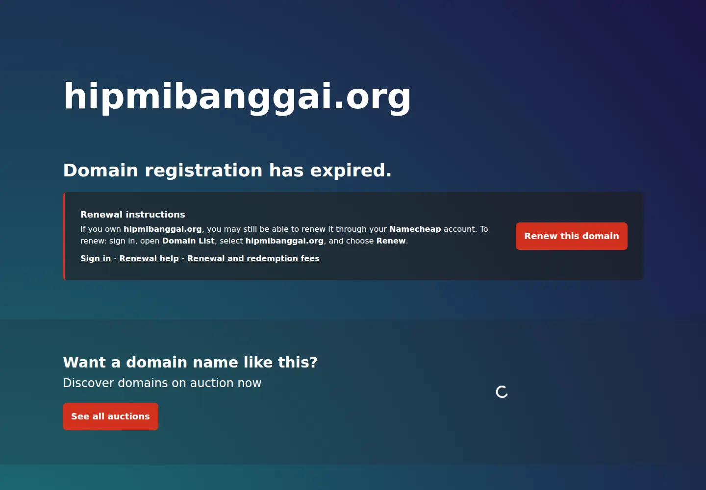 Screenshot of hipmibanggai.org
