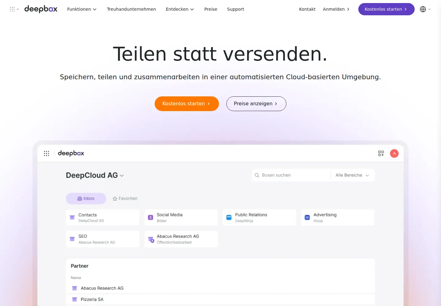 Captured homepage of deepbox.swiss in the current scan