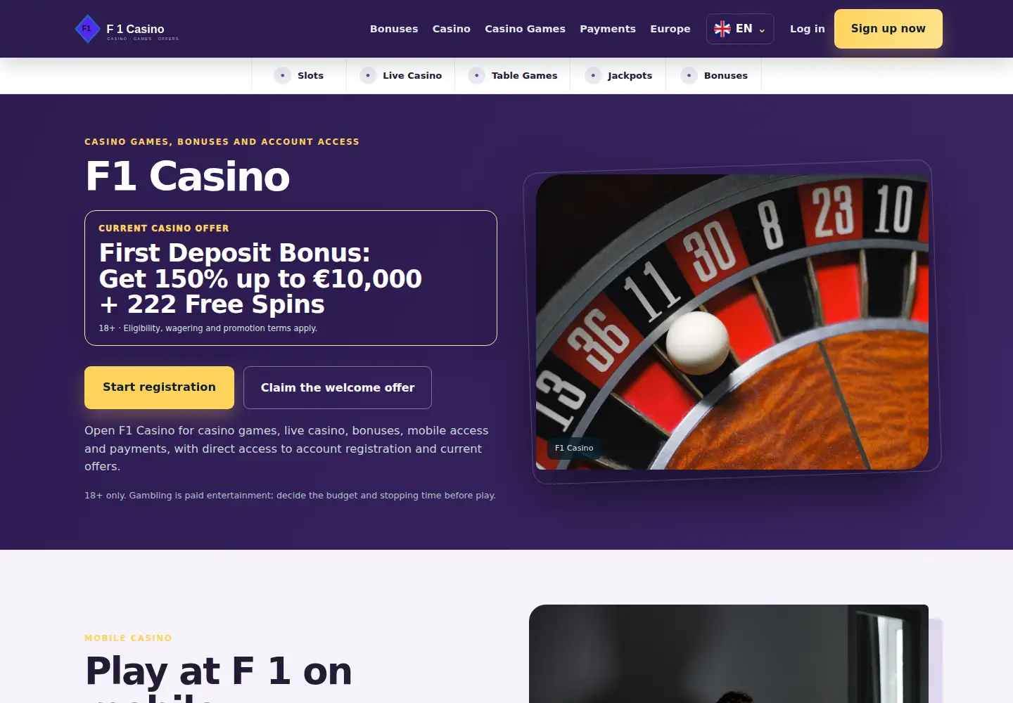 Screenshot of f1casino.eu
