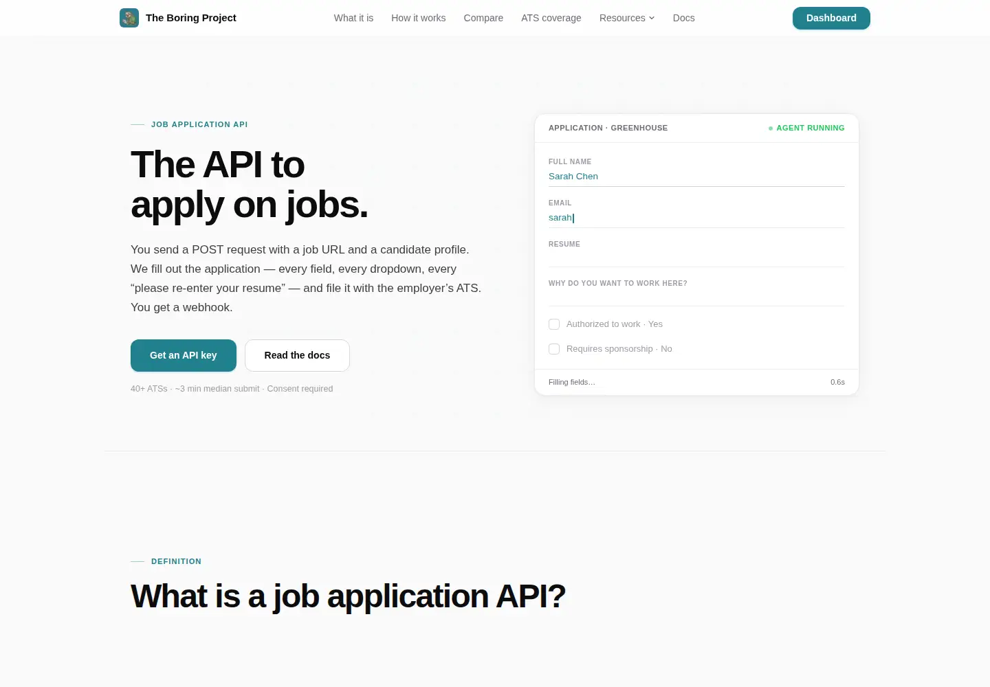 Screenshot of boringproject.ai