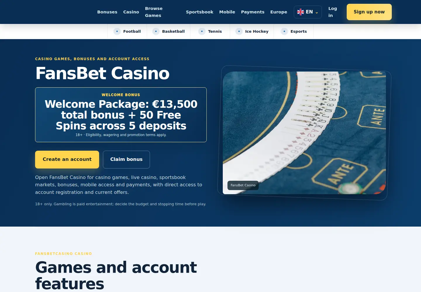 Screenshot of fansbetcasino.eu