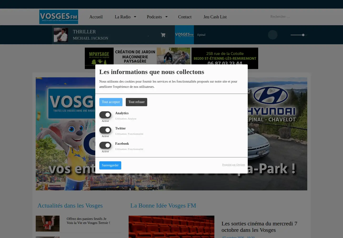 Captured homepage of vosgesfm.fr in the current scan