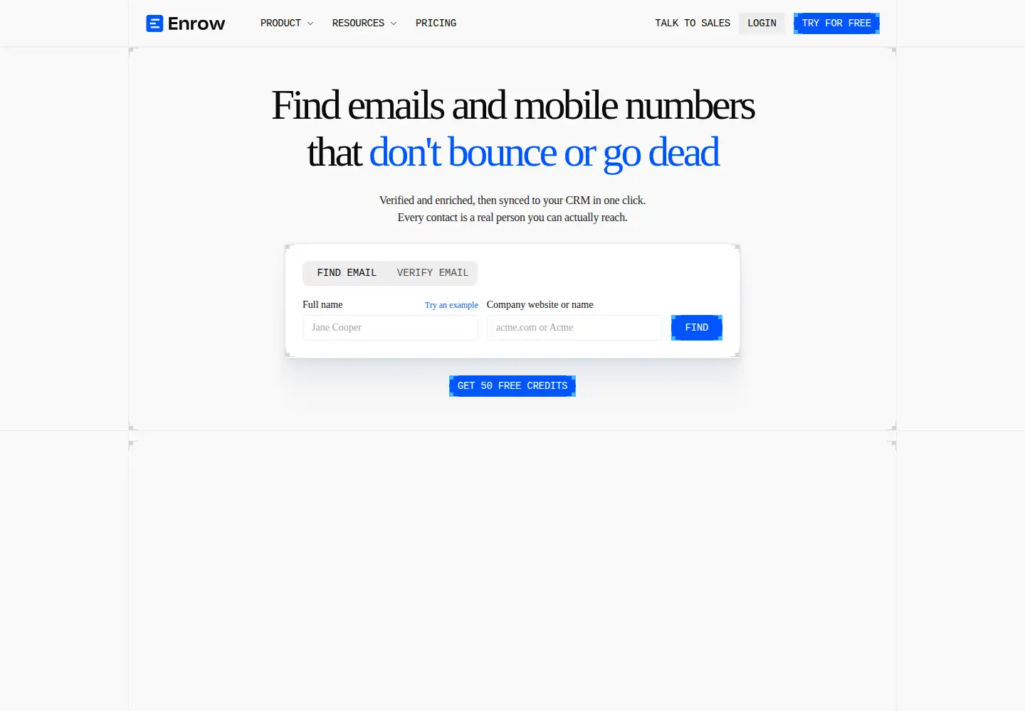 Captured homepage of enrow.io in the current scan