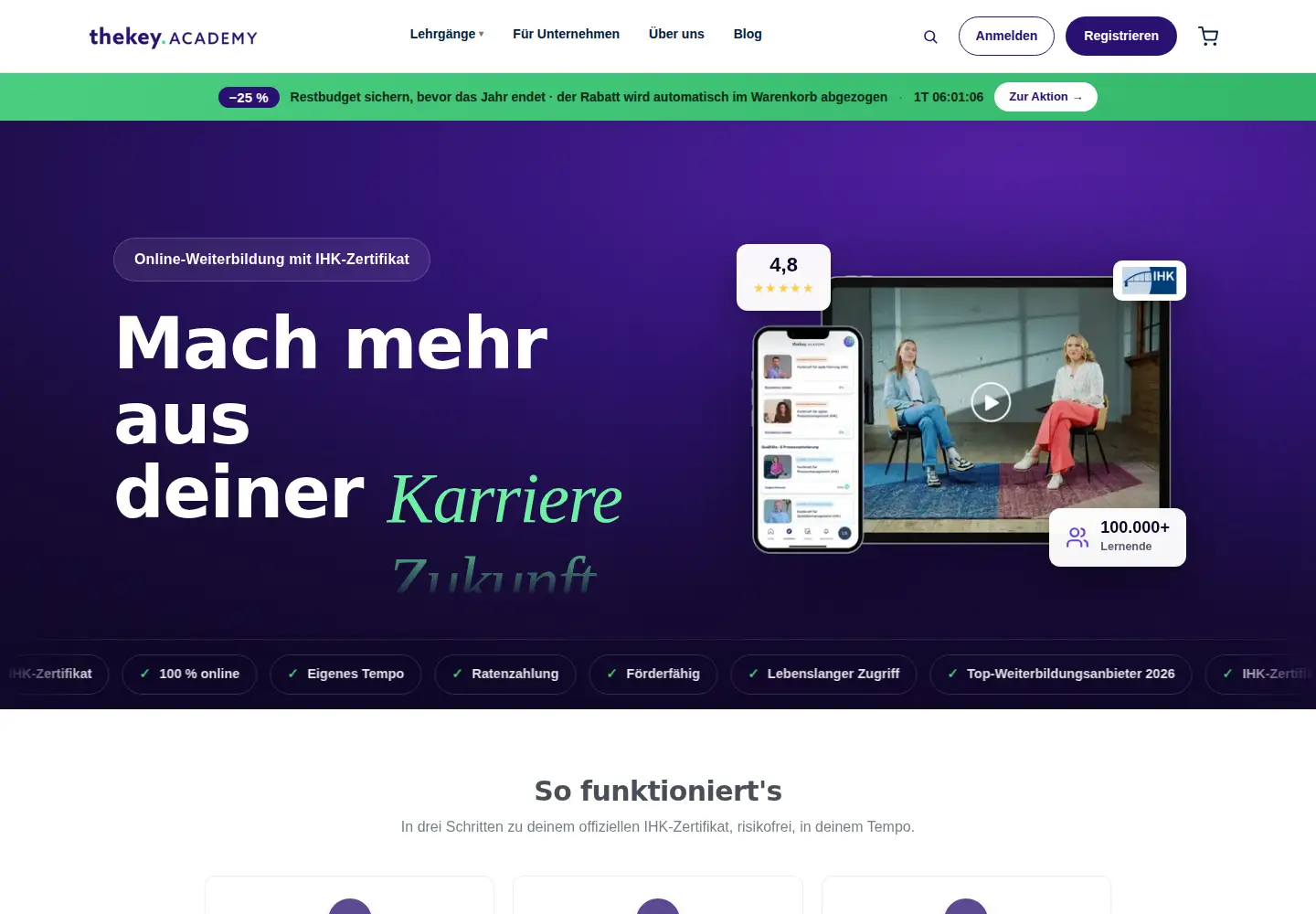 Captured homepage of thekey.academy in the current scan