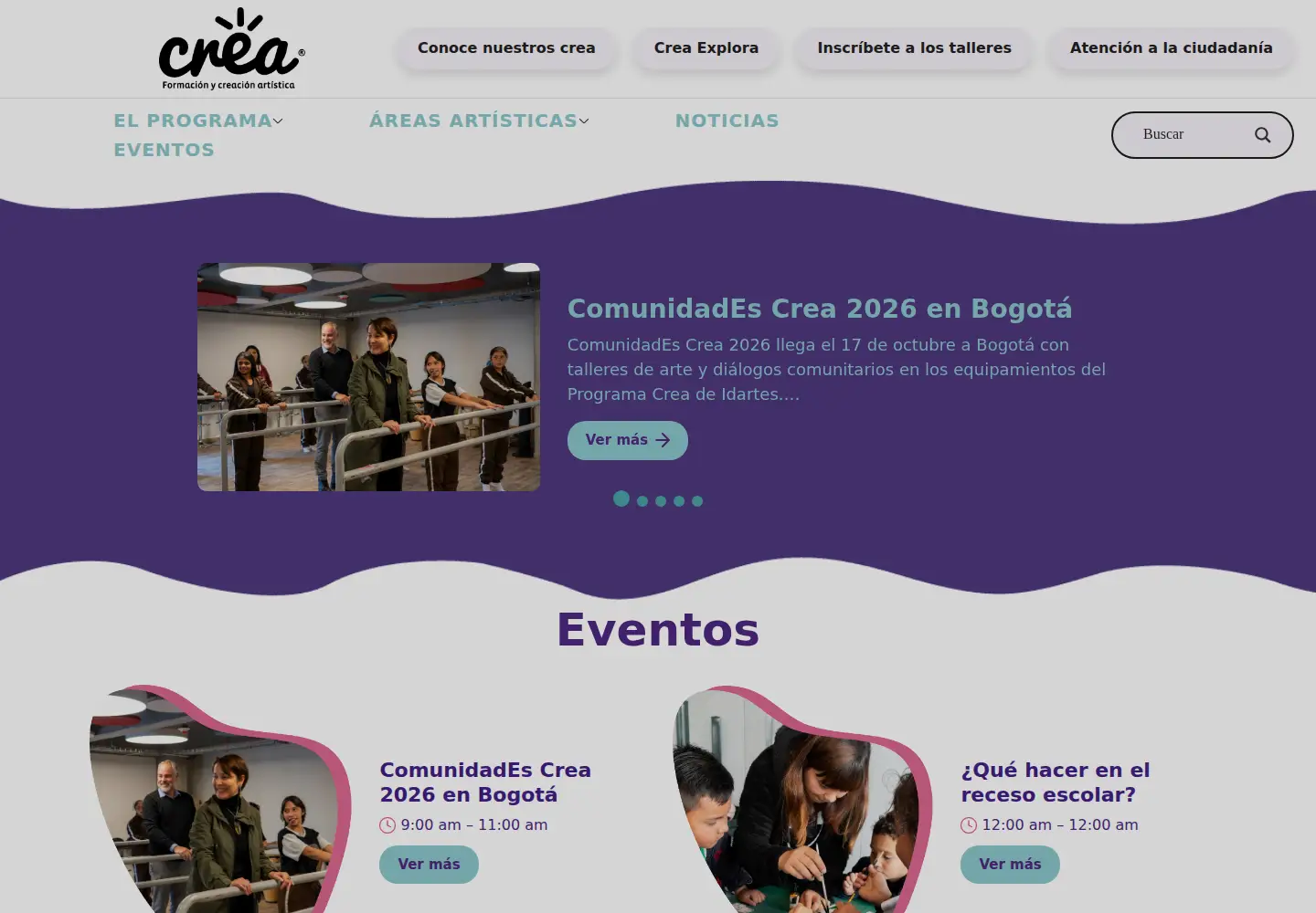 Captured homepage of crea.gov.co in the current scan
