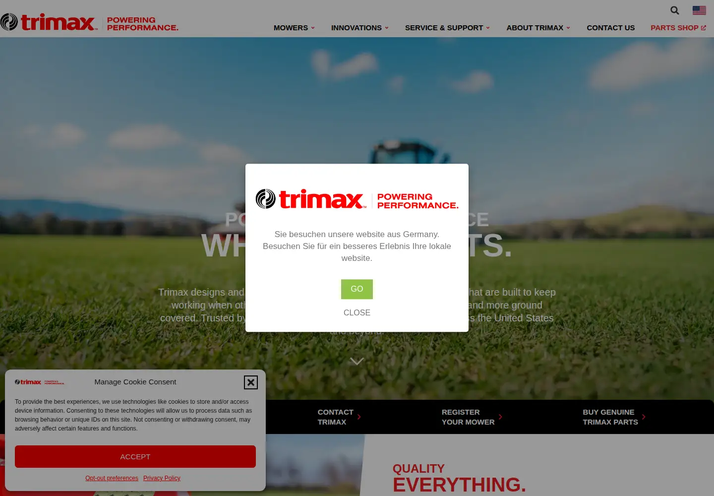 Screenshot of trimaxmowers.com