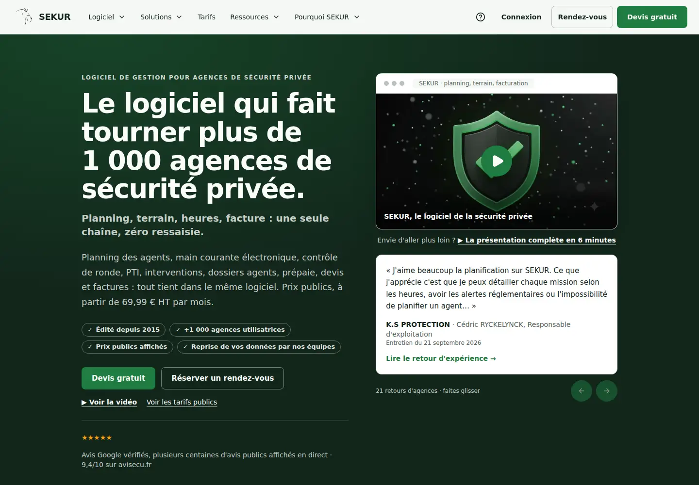 Captured homepage of sekur.fr in the current scan