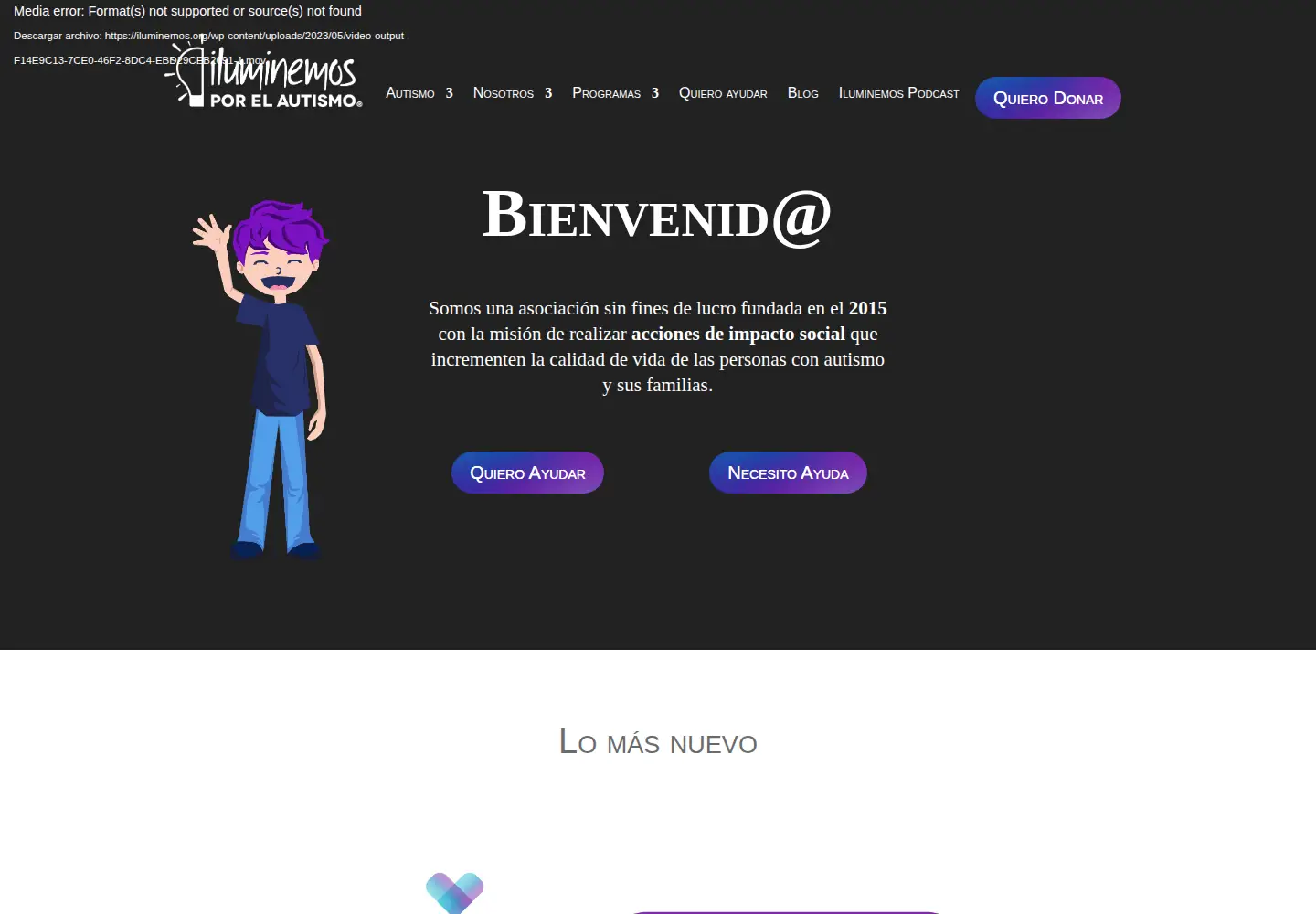 Captured homepage of iluminemosdeazul.org in the current scan