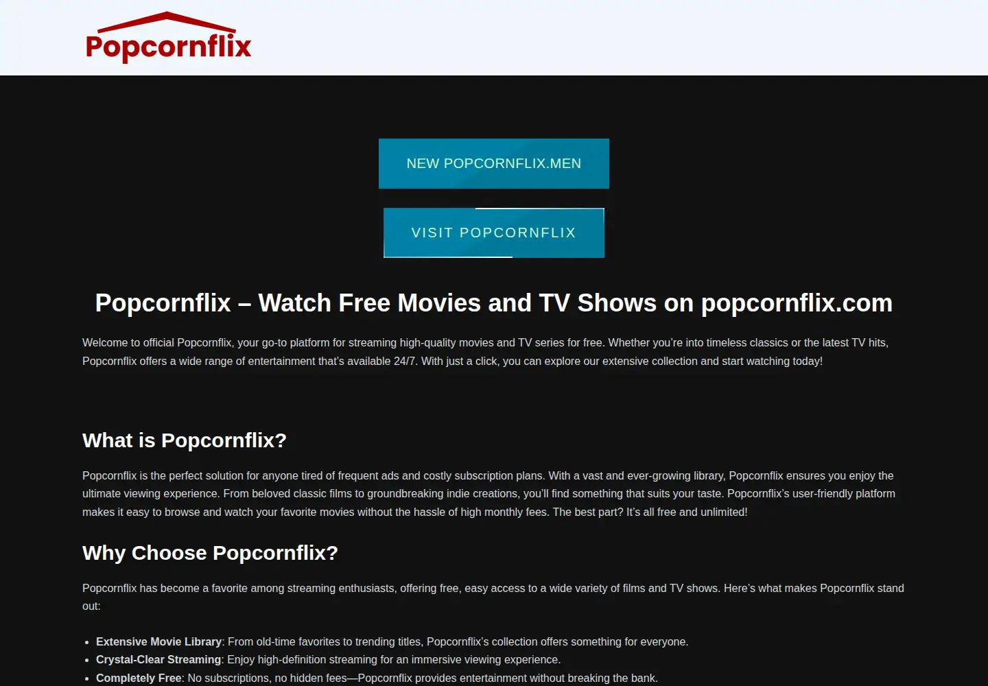 Screenshot of popcornflix.rest
