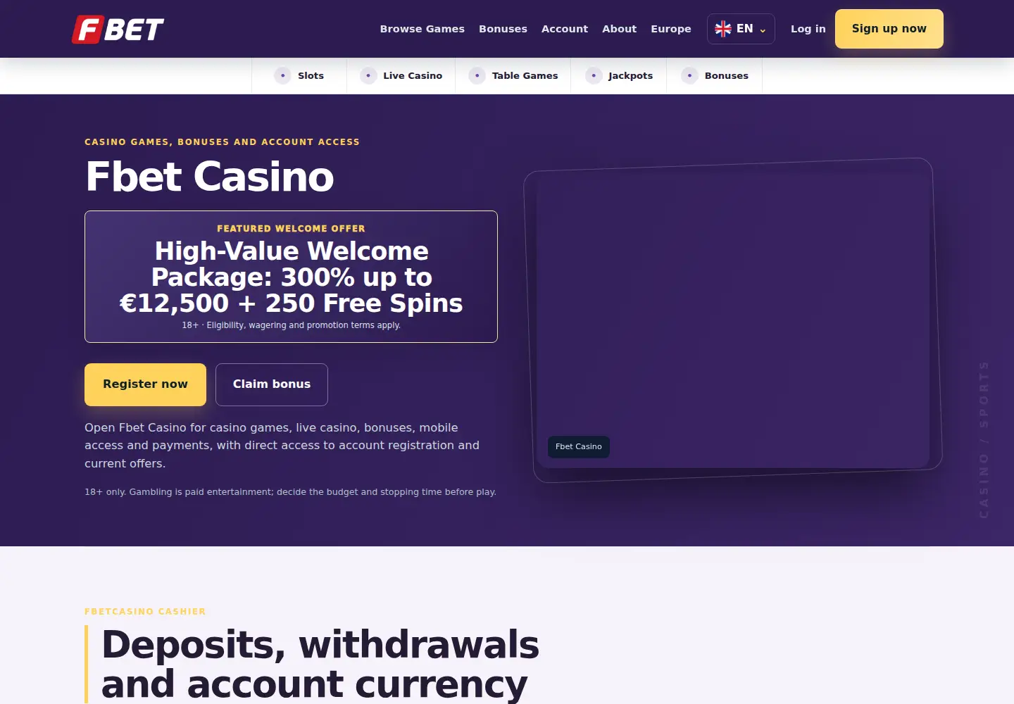 Screenshot of fbetcasino.eu