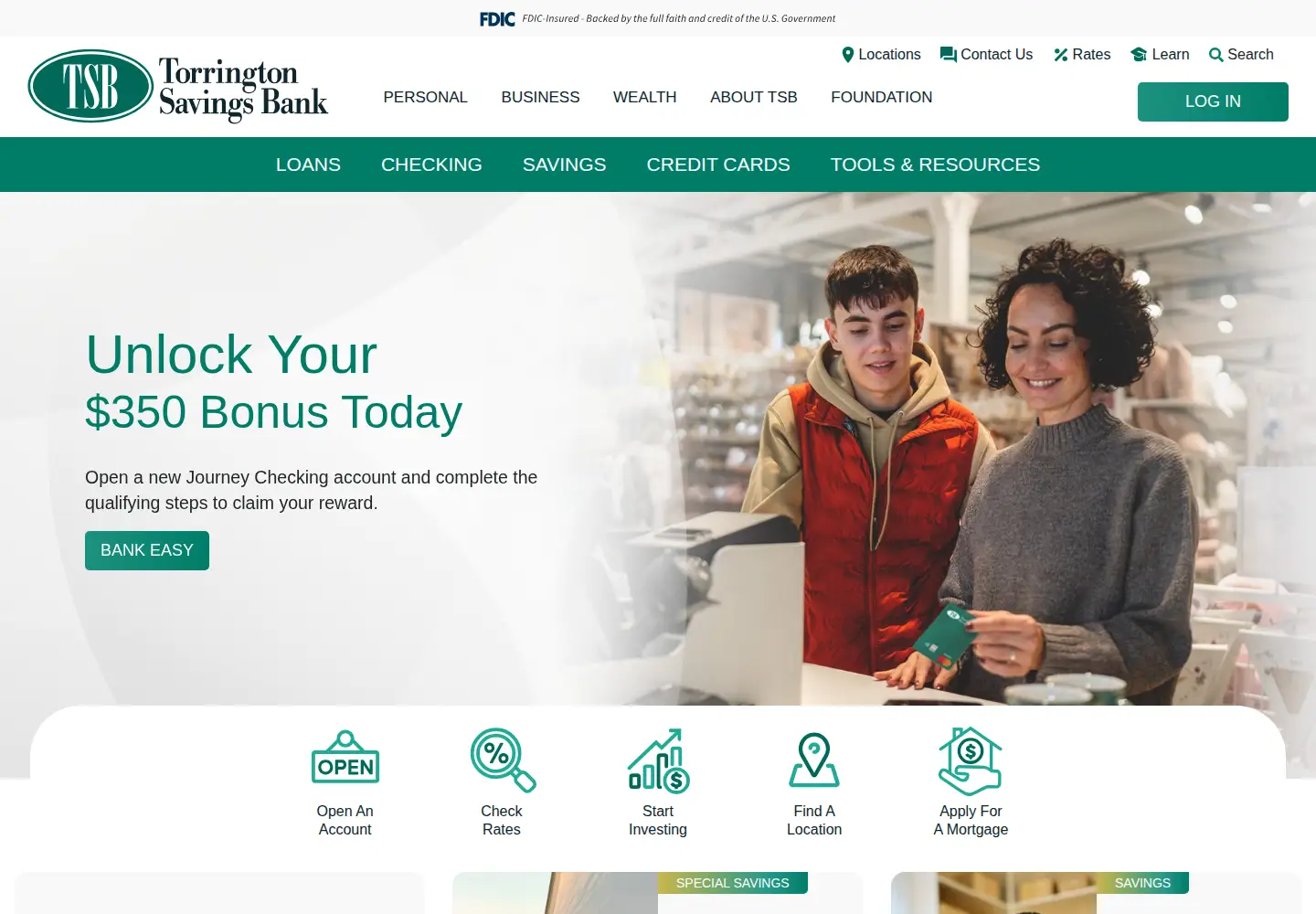 Captured homepage of torringtonsavings.bank in the current scan