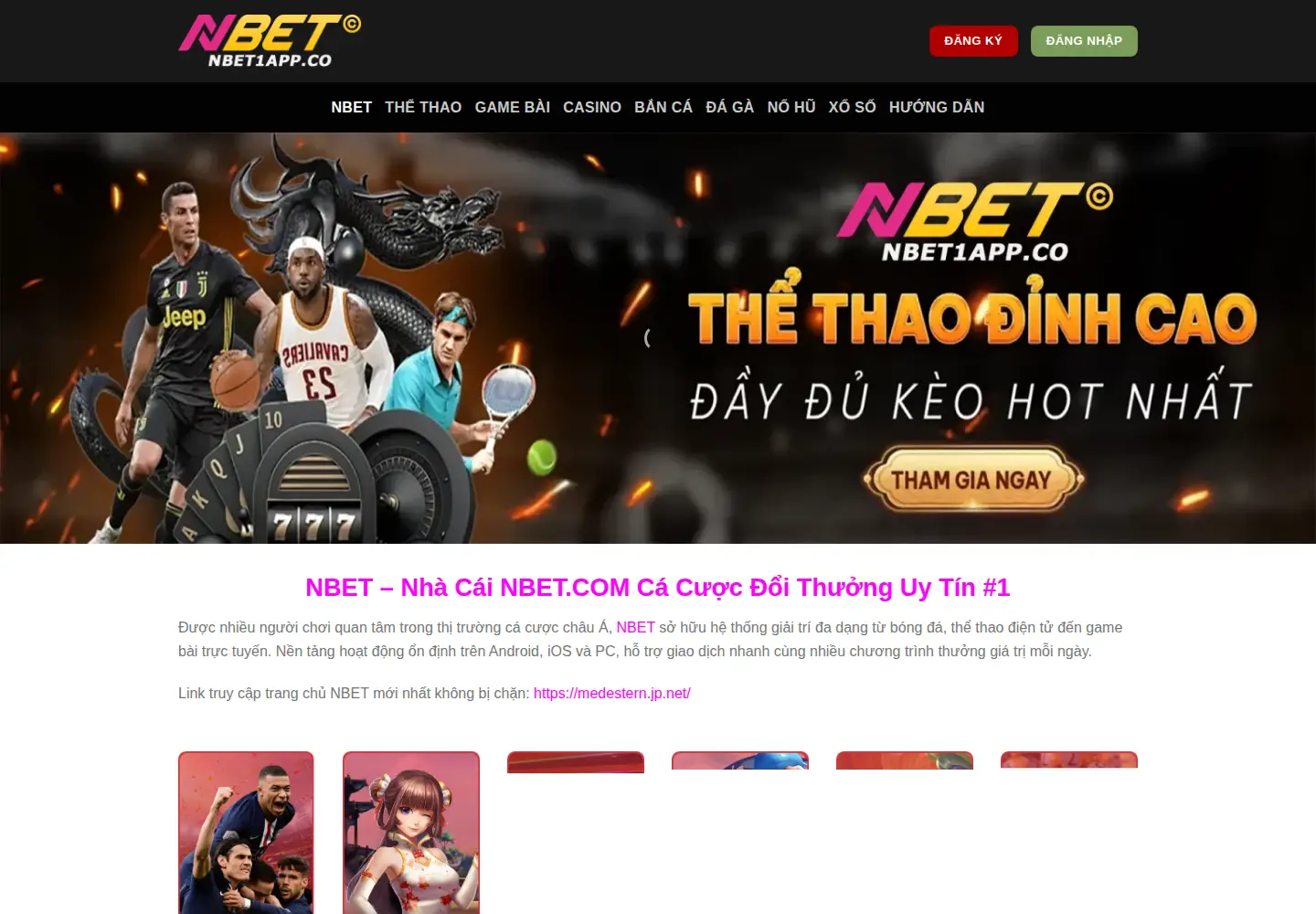 Captured homepage of nbet1app.co in the current scan