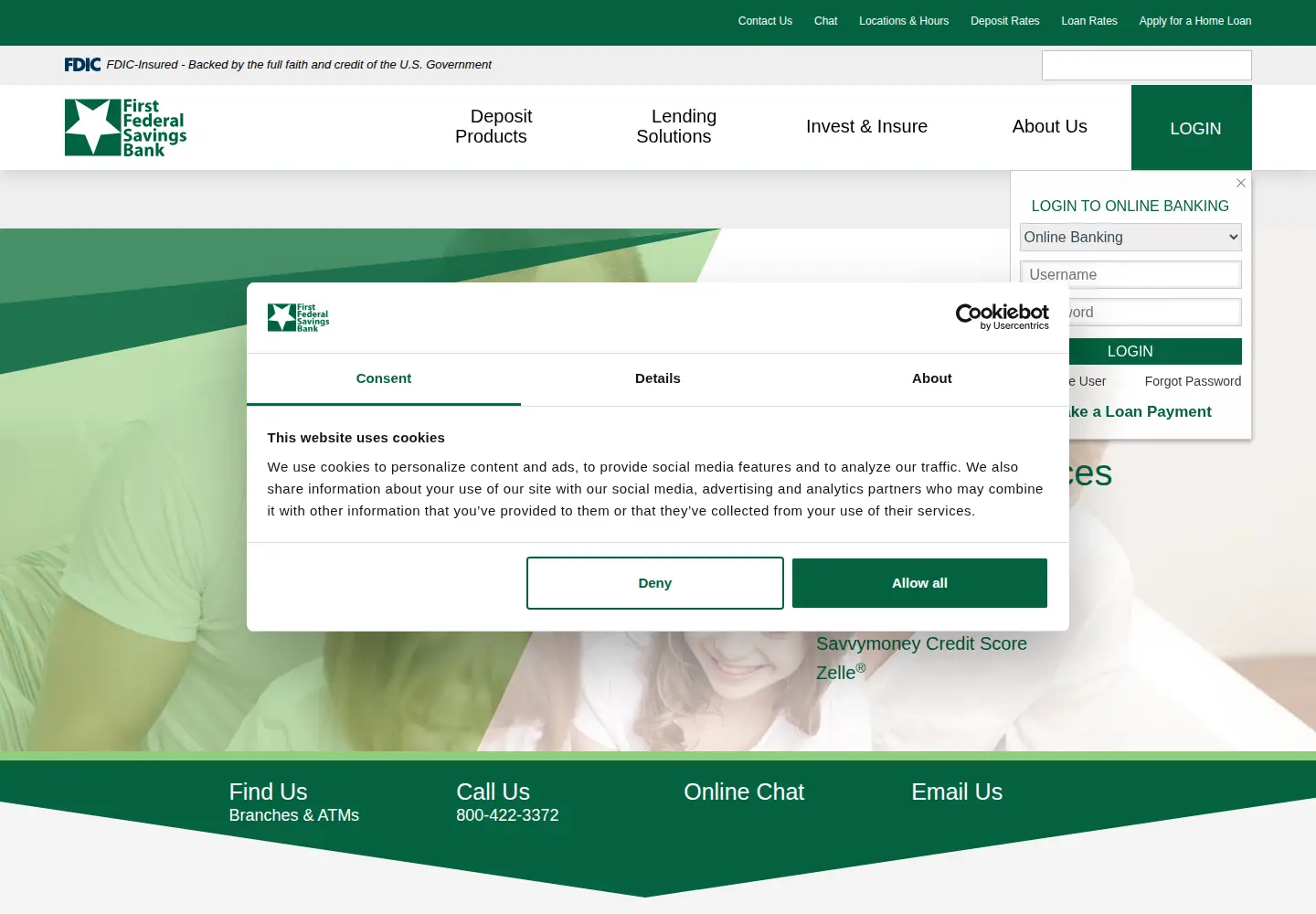 Captured homepage of firstfederalbanking.com in the current scan