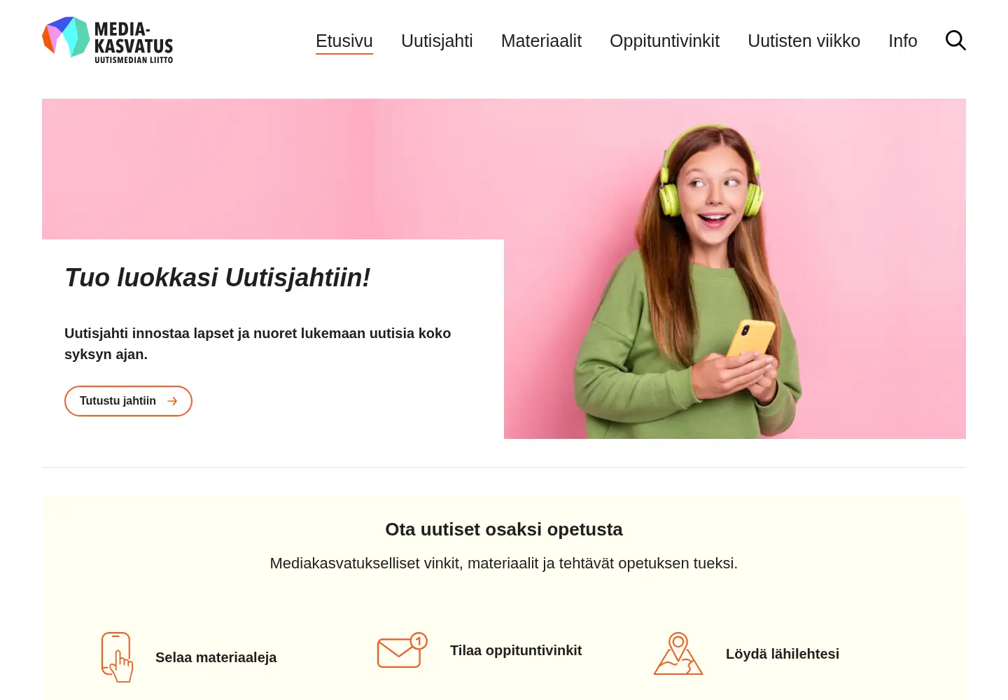 Captured homepage of uutismediakasvatus.fi in the current scan