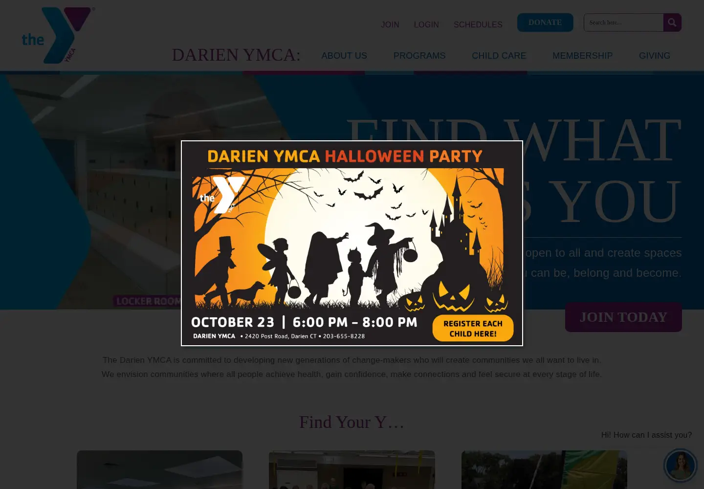 Captured homepage of darien-ymca.org in the current scan