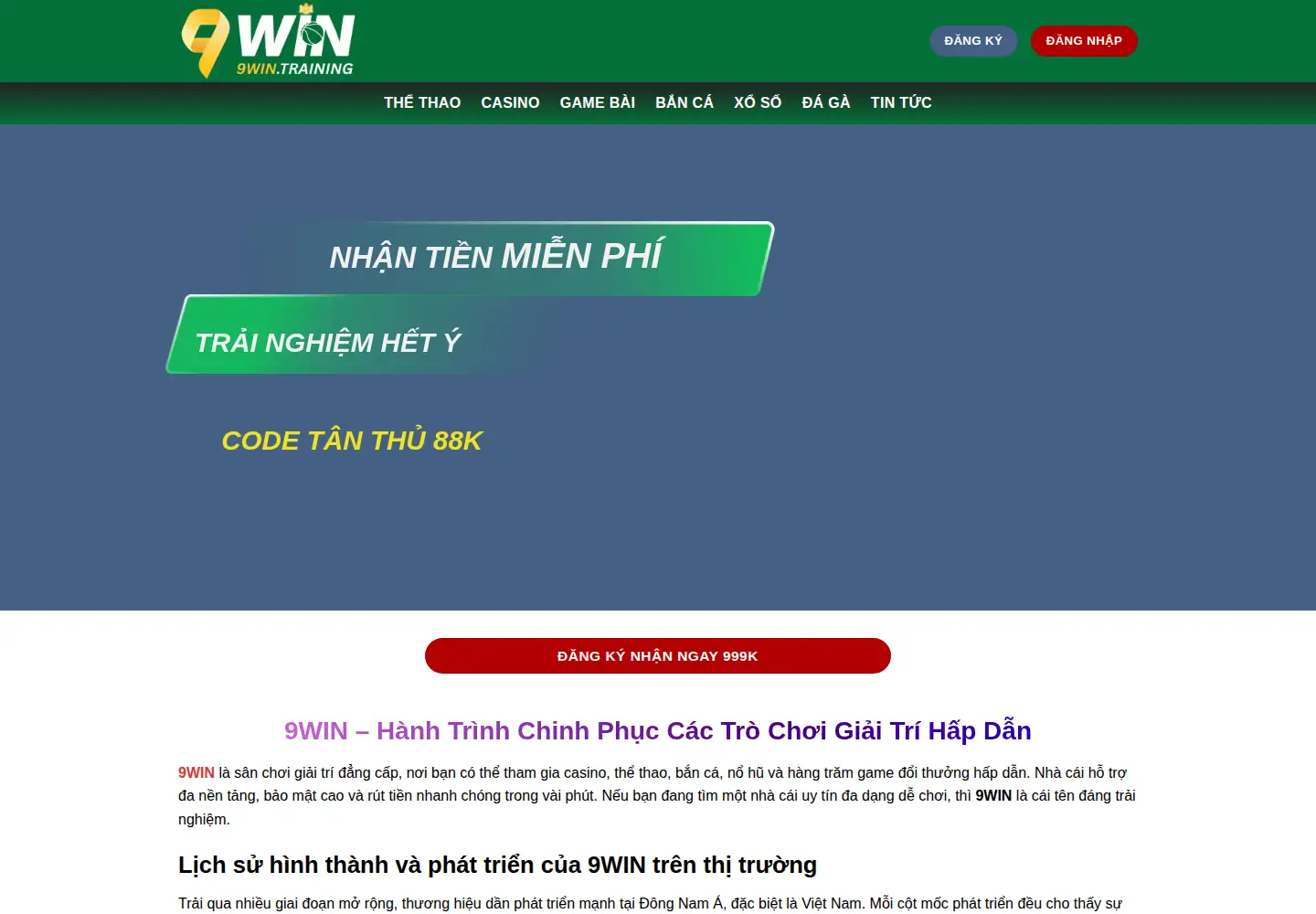 Captured homepage of 9win.training in the current scan