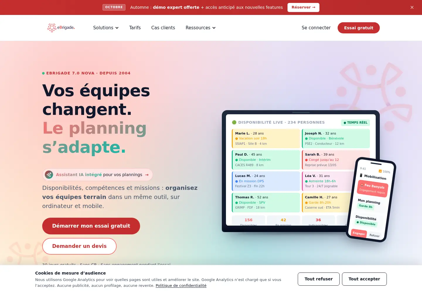 Captured homepage of ebrigade.app in the current scan