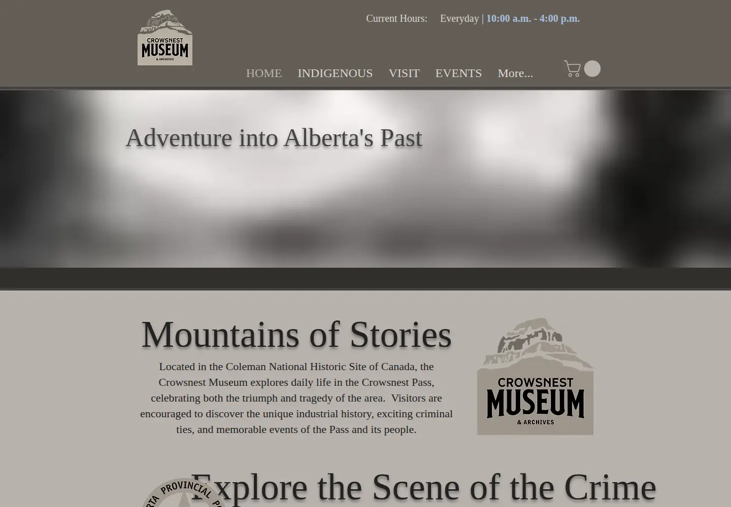 Screenshot of crowsnestmuseum.ca