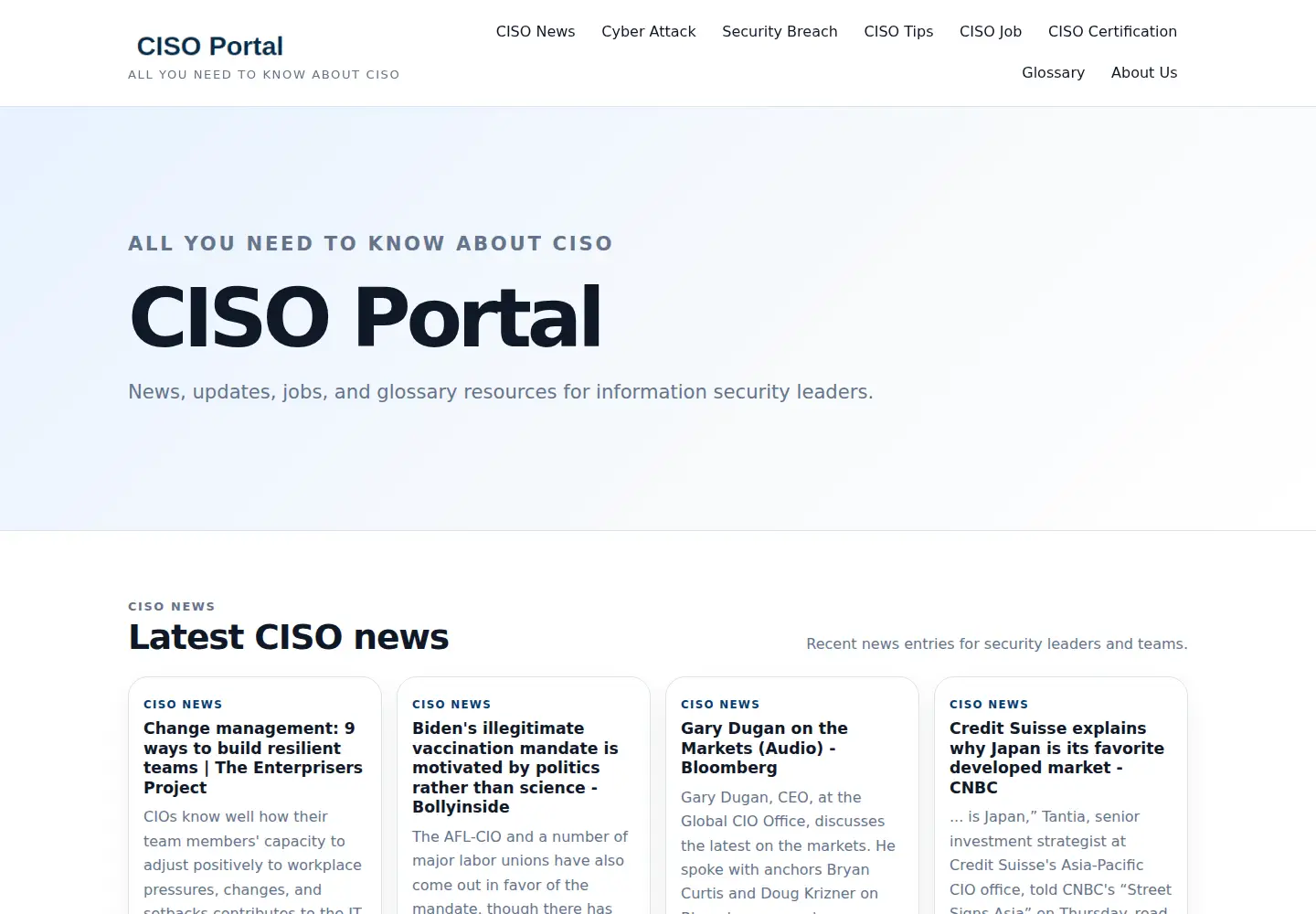 Captured homepage of ciso-portal.com in the current scan