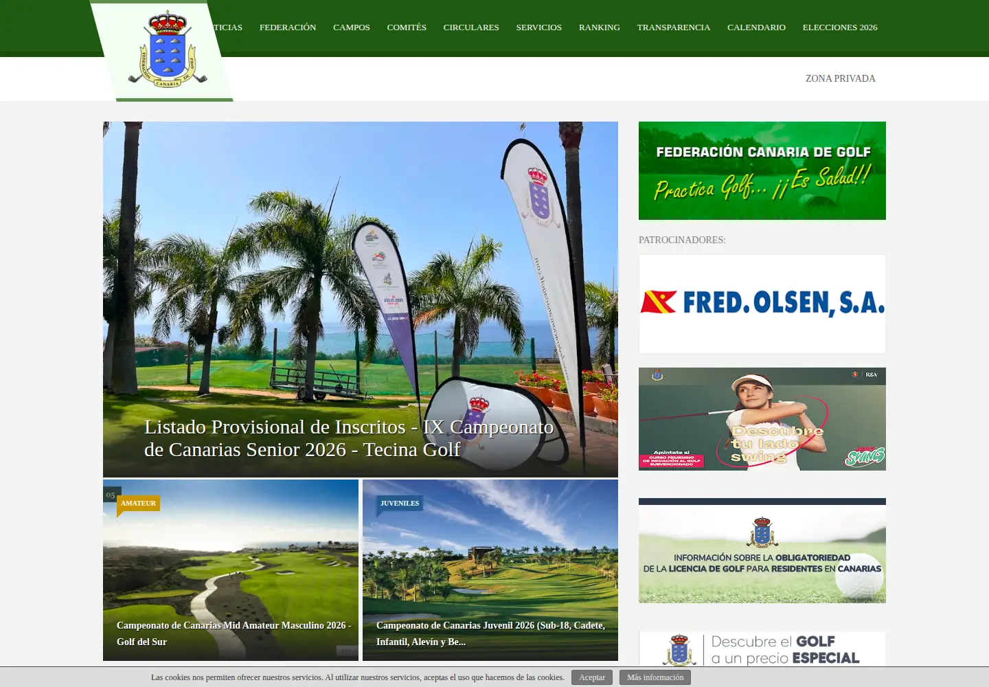 Screenshot of federacioncanariagolf.com