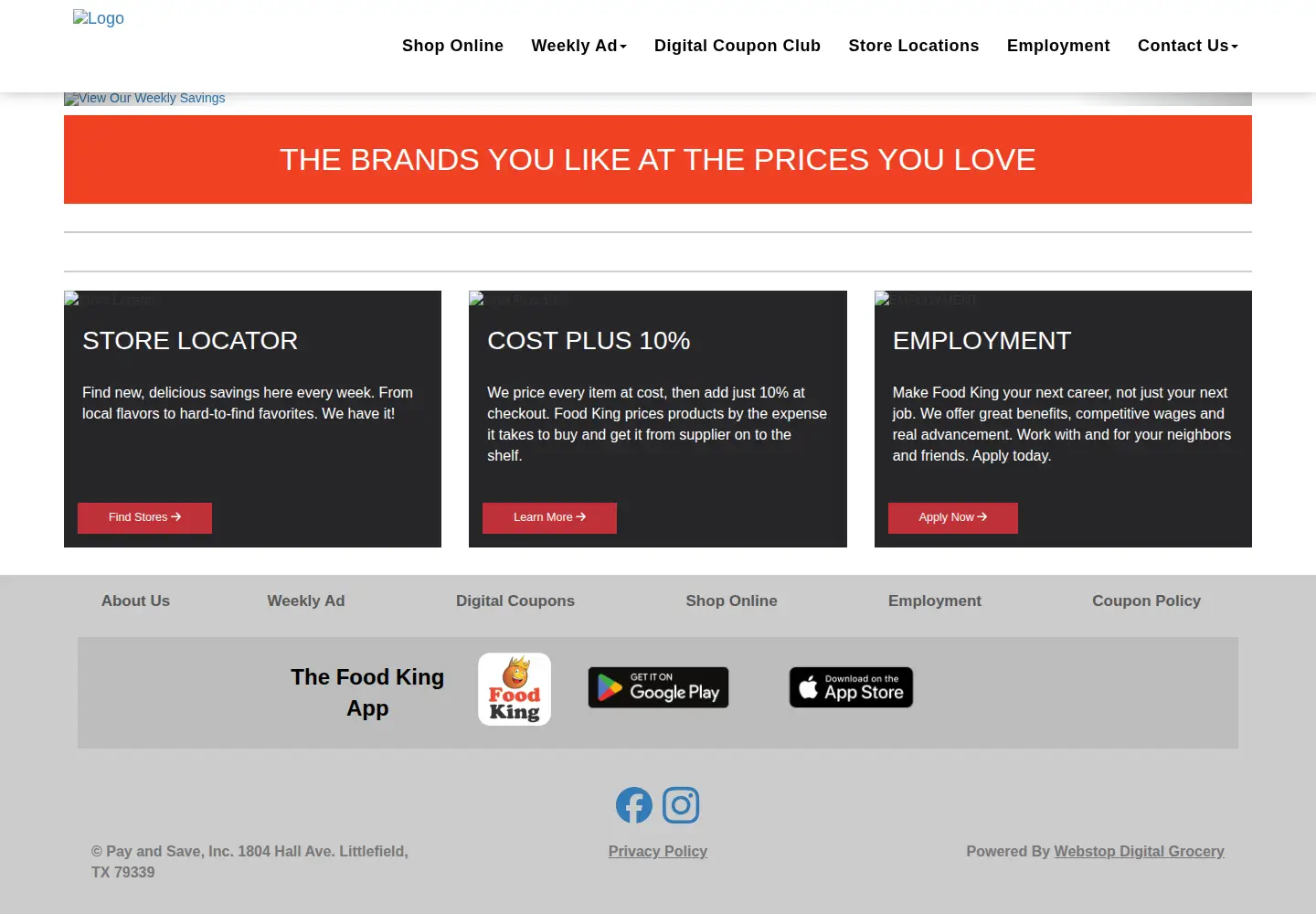 Captured homepage of foodkingcostplus.com in the current scan