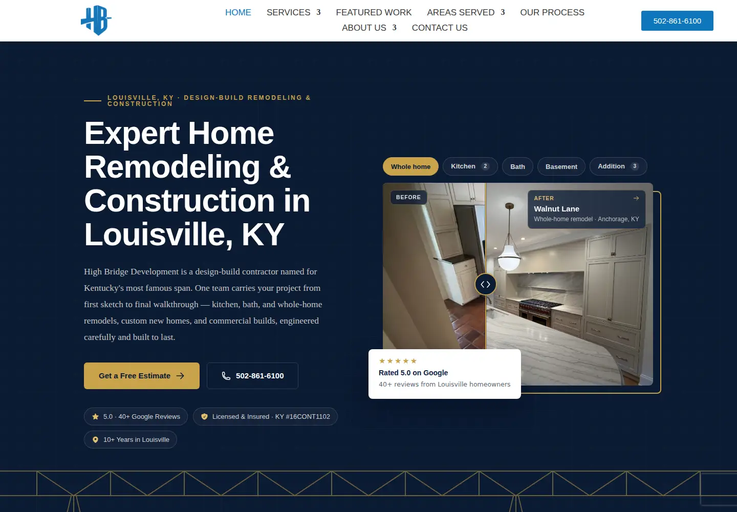 Captured homepage of highbridgedev.com in the current scan