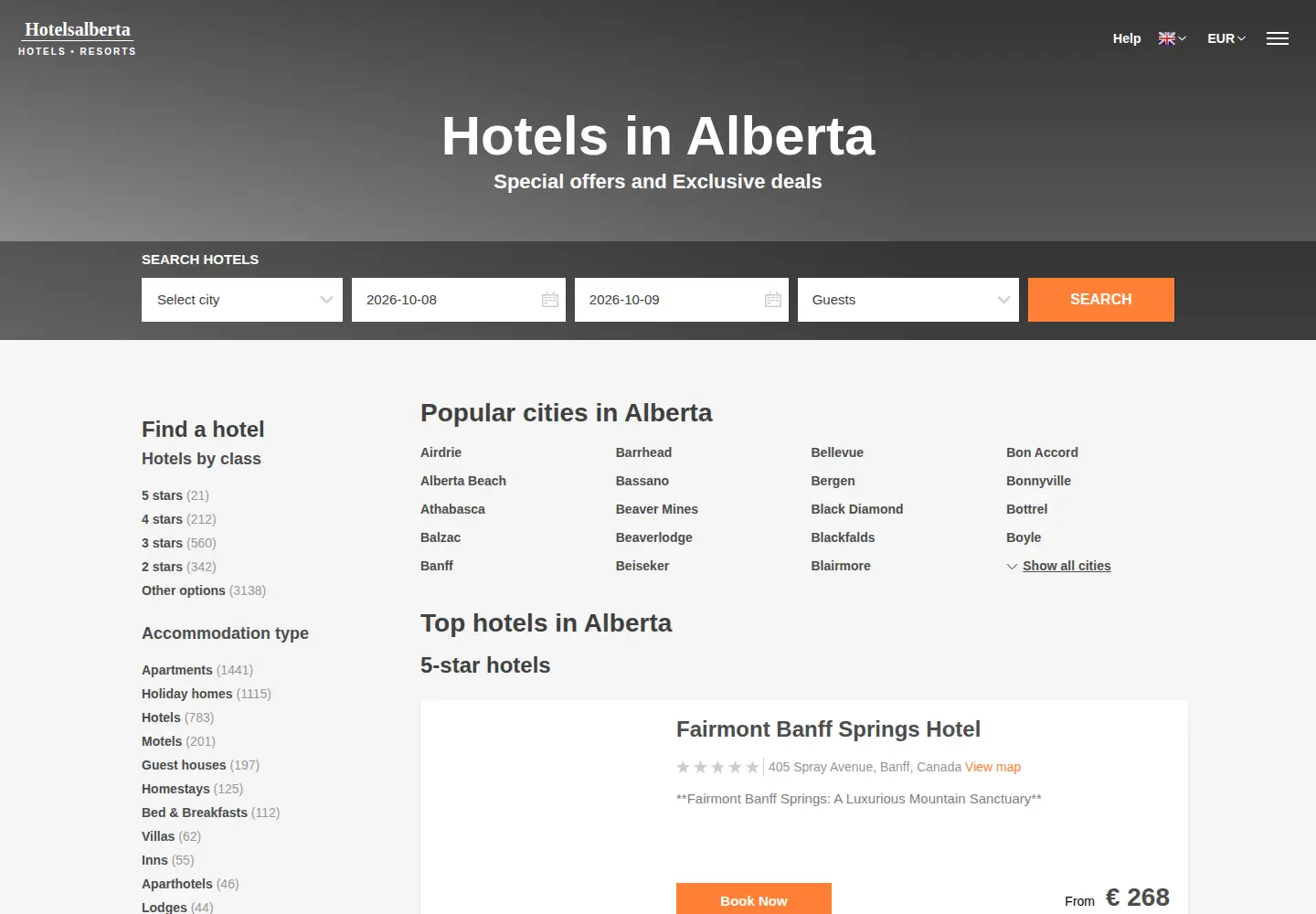 Captured homepage of hotelsalberta.com in the current scan