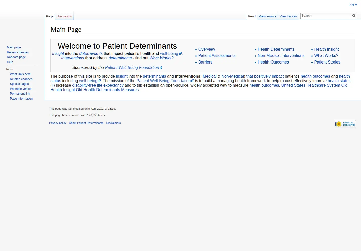 Captured homepage of patientdeterminants.org in the current scan