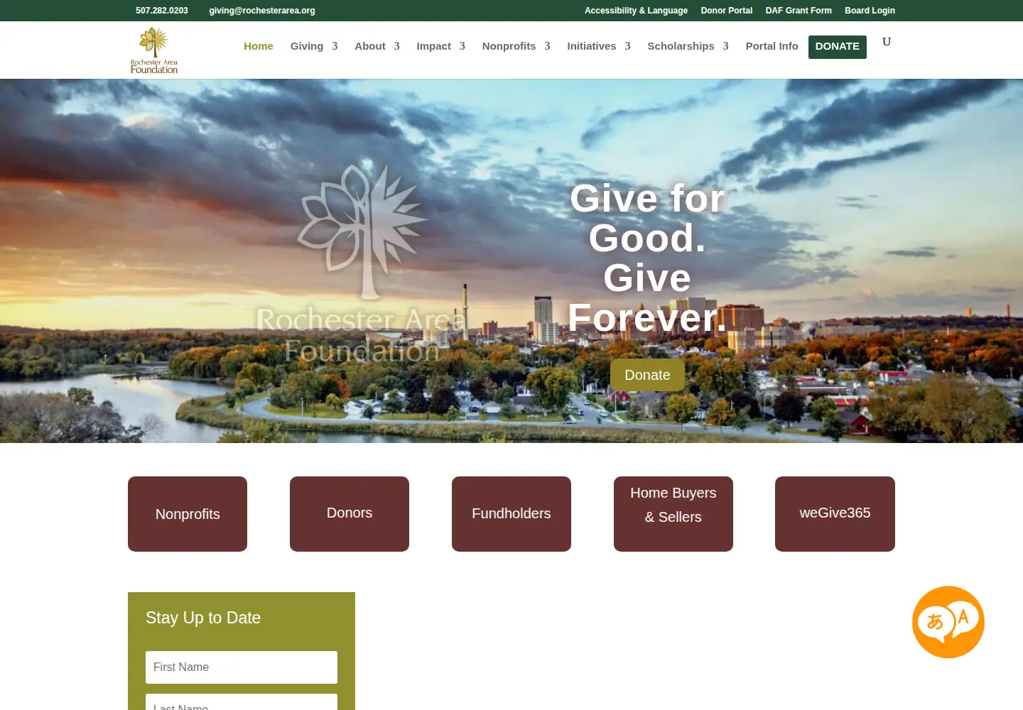 Captured homepage of rochesterarea.org in the current scan