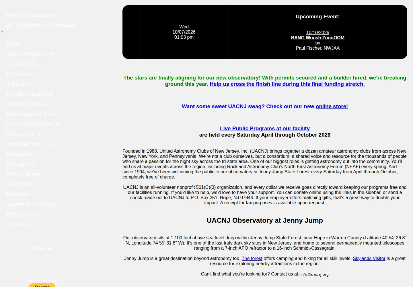 Captured homepage of uacnj.org in the current scan