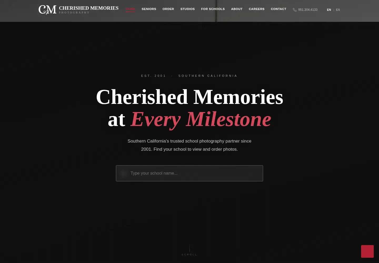 Captured homepage of cherishedmemoriesphotography.com in the current scan