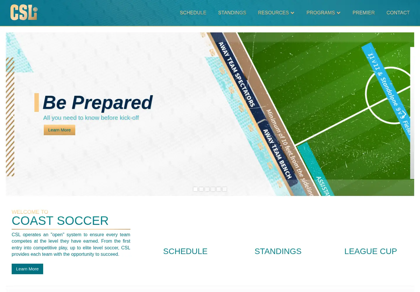 Captured homepage of coastsoccer.com in the current scan