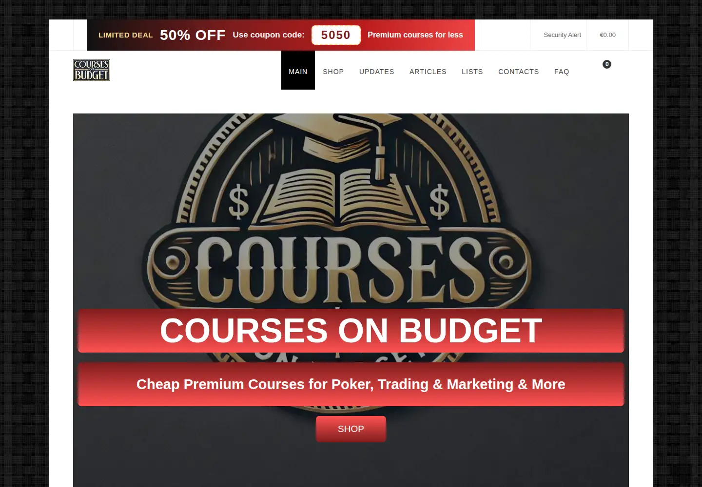 Captured homepage of coursesonbudget.com in the current scan