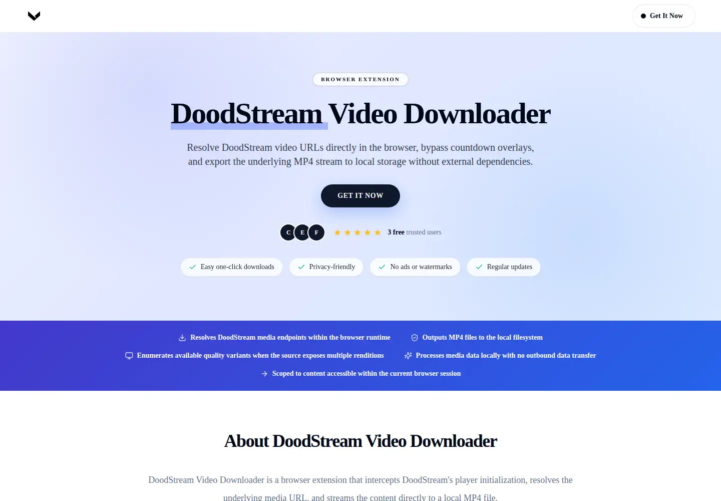 Captured homepage of doodstreamvideodownloader.com in the current scan