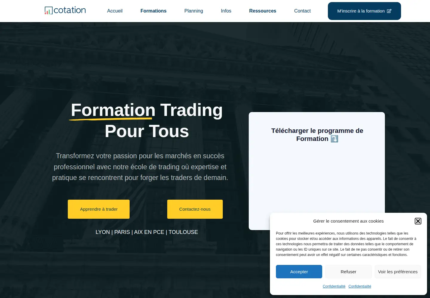 Captured homepage of ecole-cotation.com in the current scan