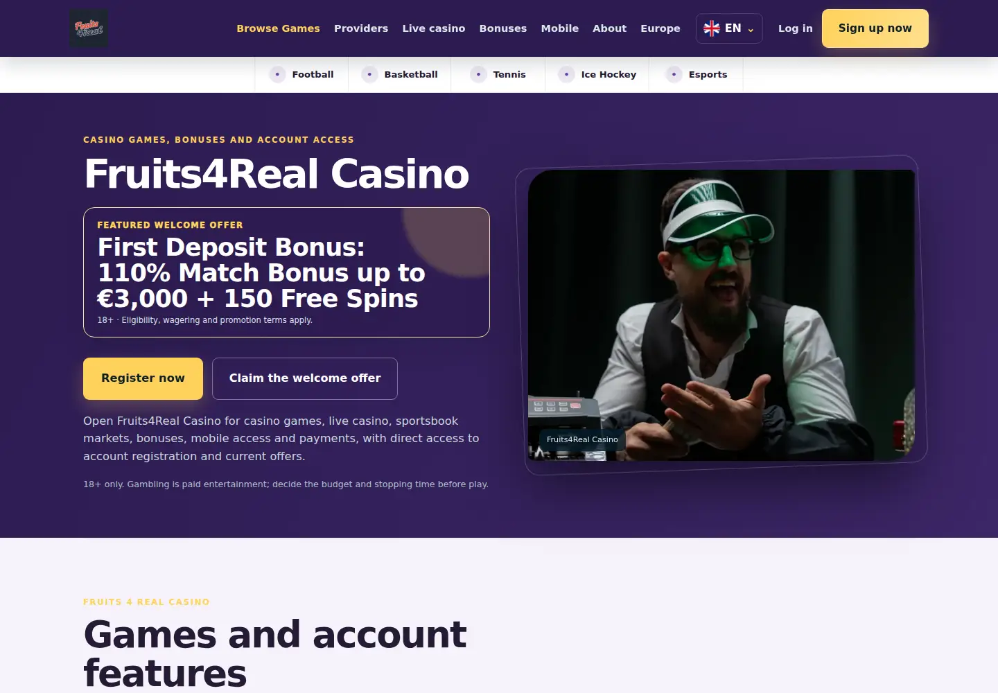 Screenshot of fruits4realcasino.eu