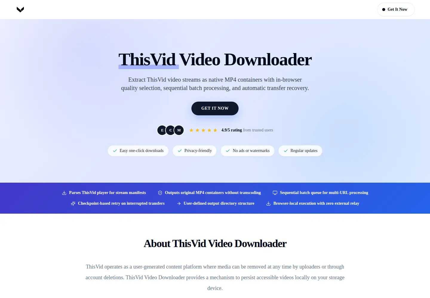 Captured homepage of thisvidvideodownloader.com in the current scan