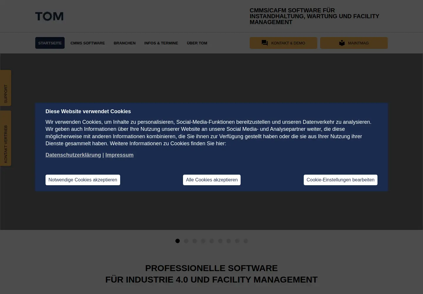 Captured homepage of tom-instandhaltungssoftware.de in the current scan