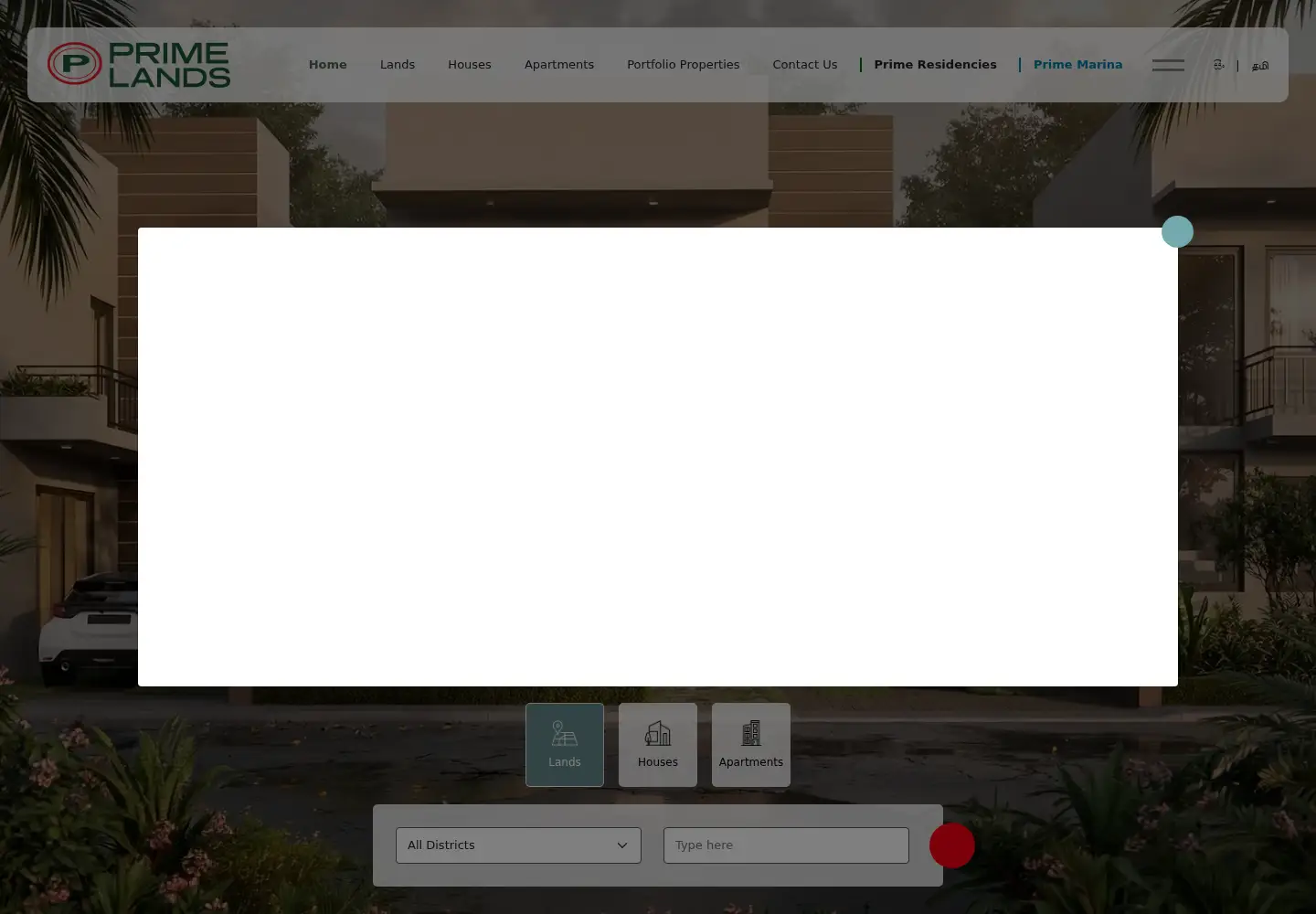 Captured homepage of primelands.lk in the current scan