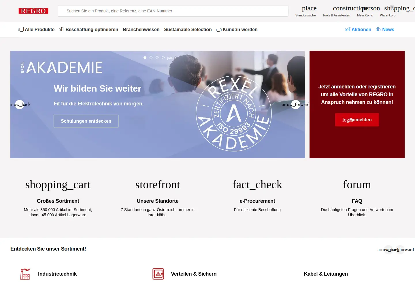 Captured homepage of regro.at in the current scan