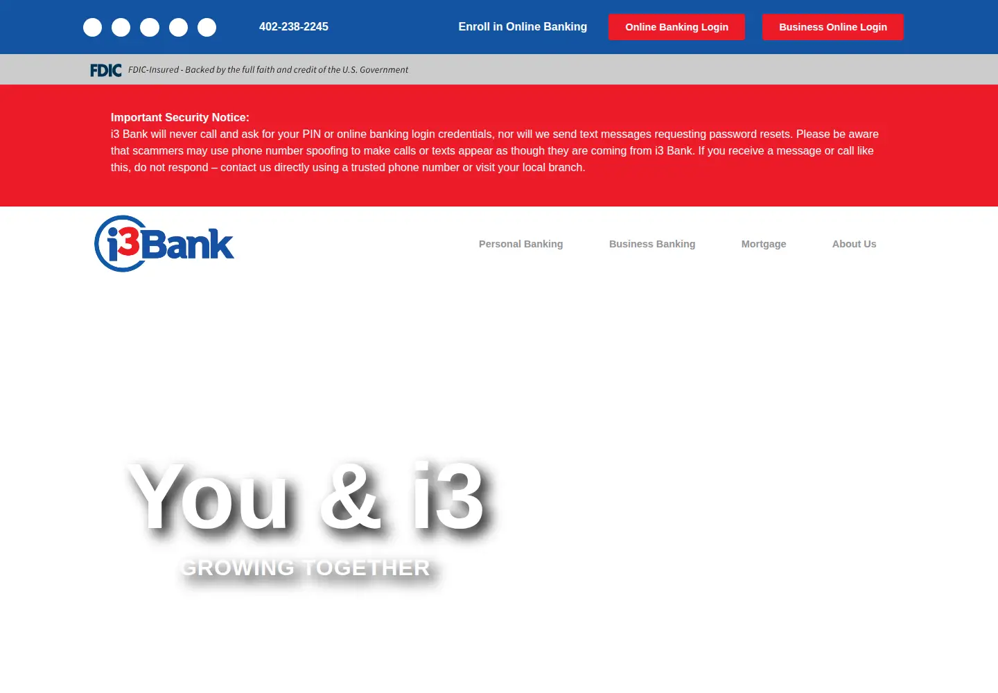 Captured homepage of i3.bank in the current scan