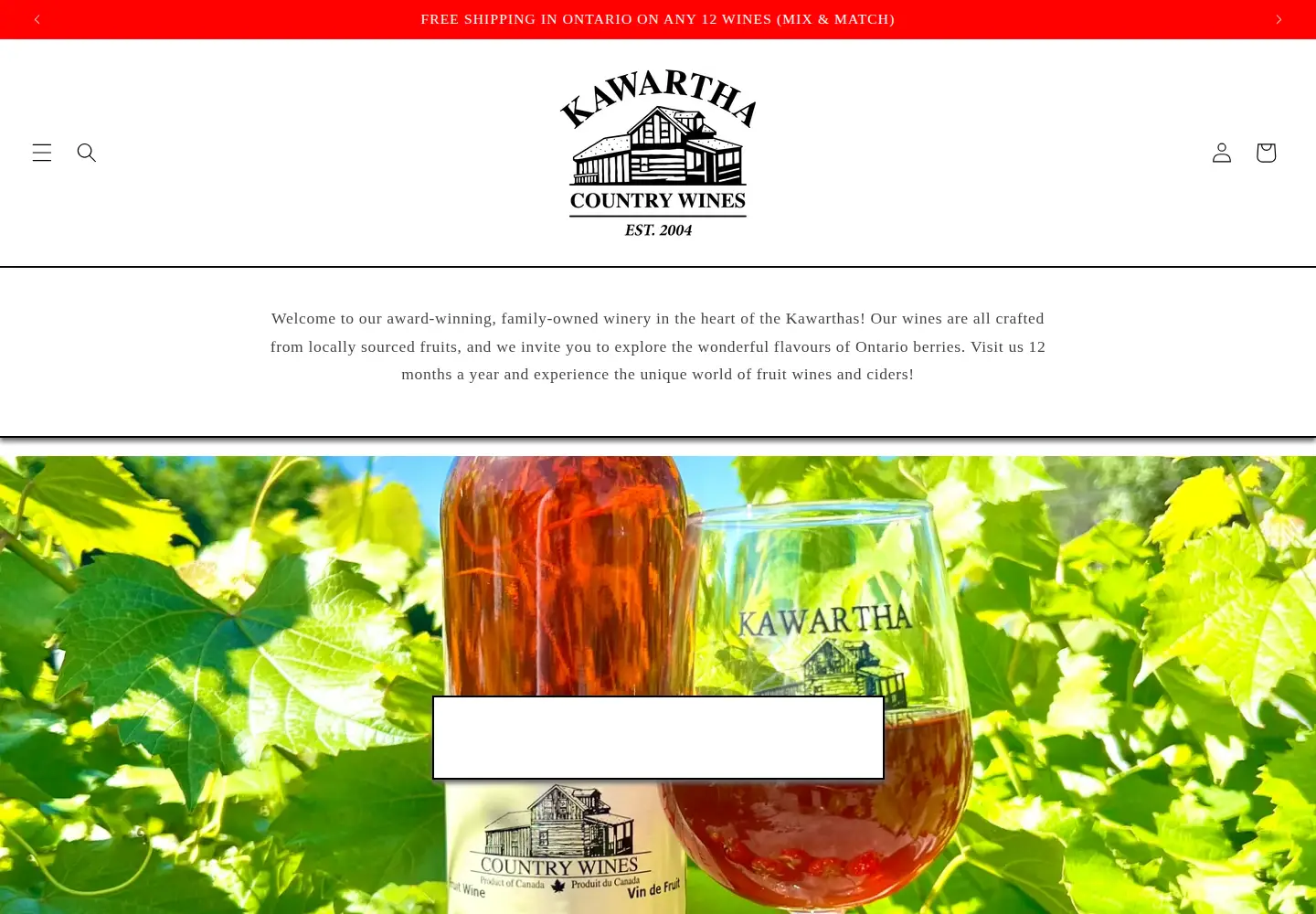 Captured homepage of kawarthacountrywines.ca in the current scan