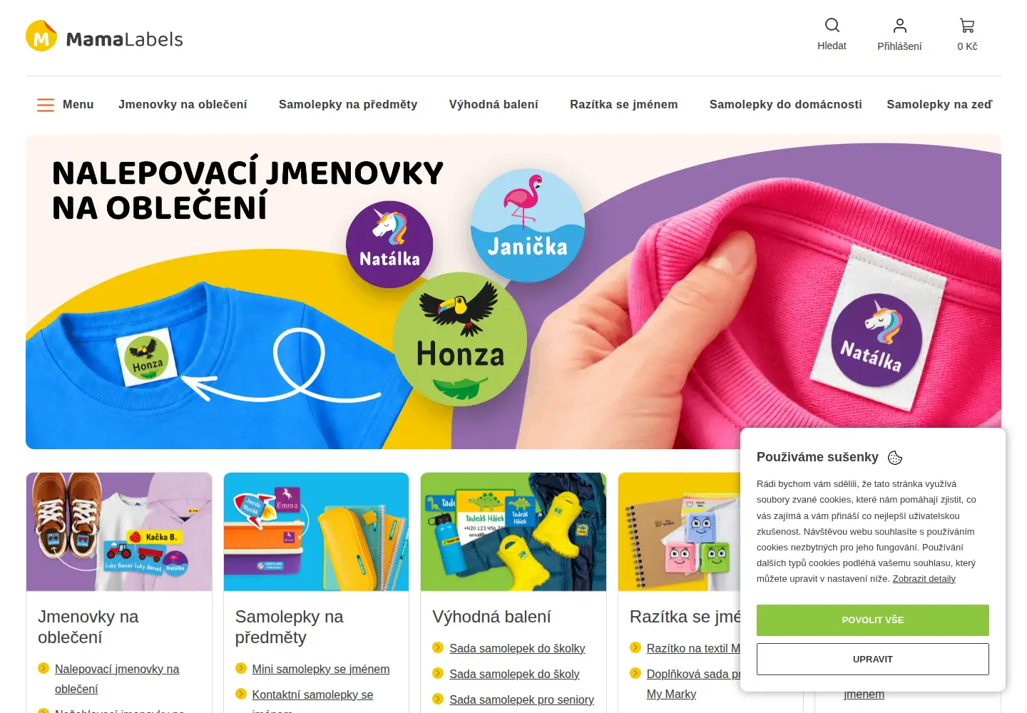 Captured homepage of mamalabels.cz in the current scan