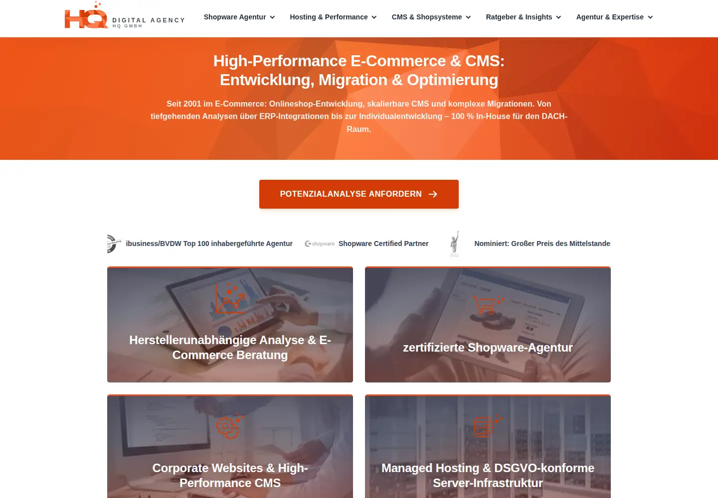 Captured homepage of hqgmbh.de in the current scan