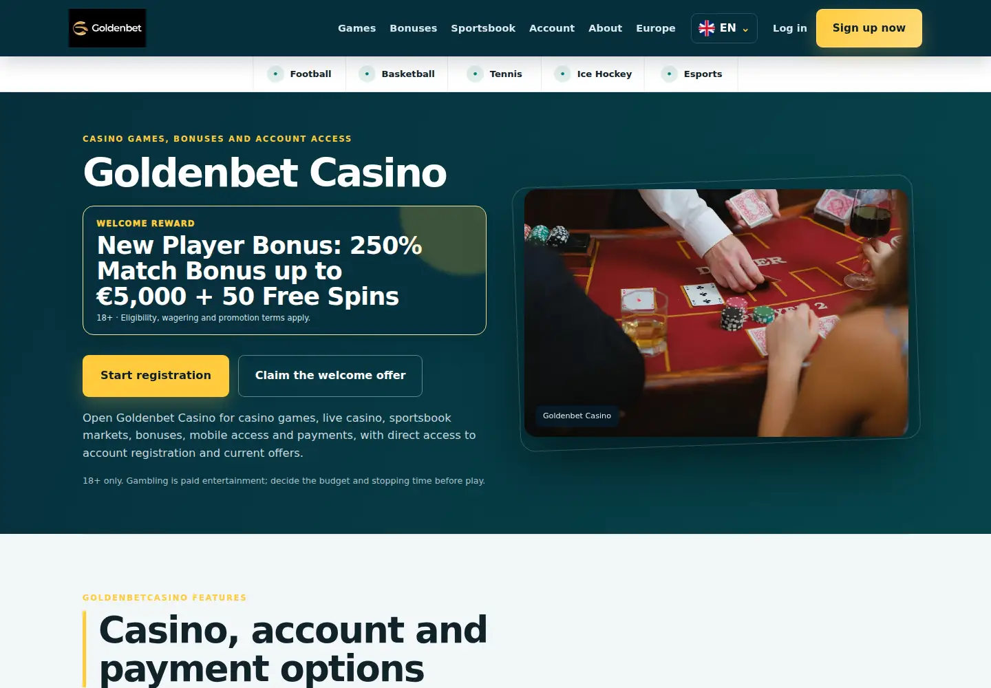 Screenshot of goldenbetcasino.eu