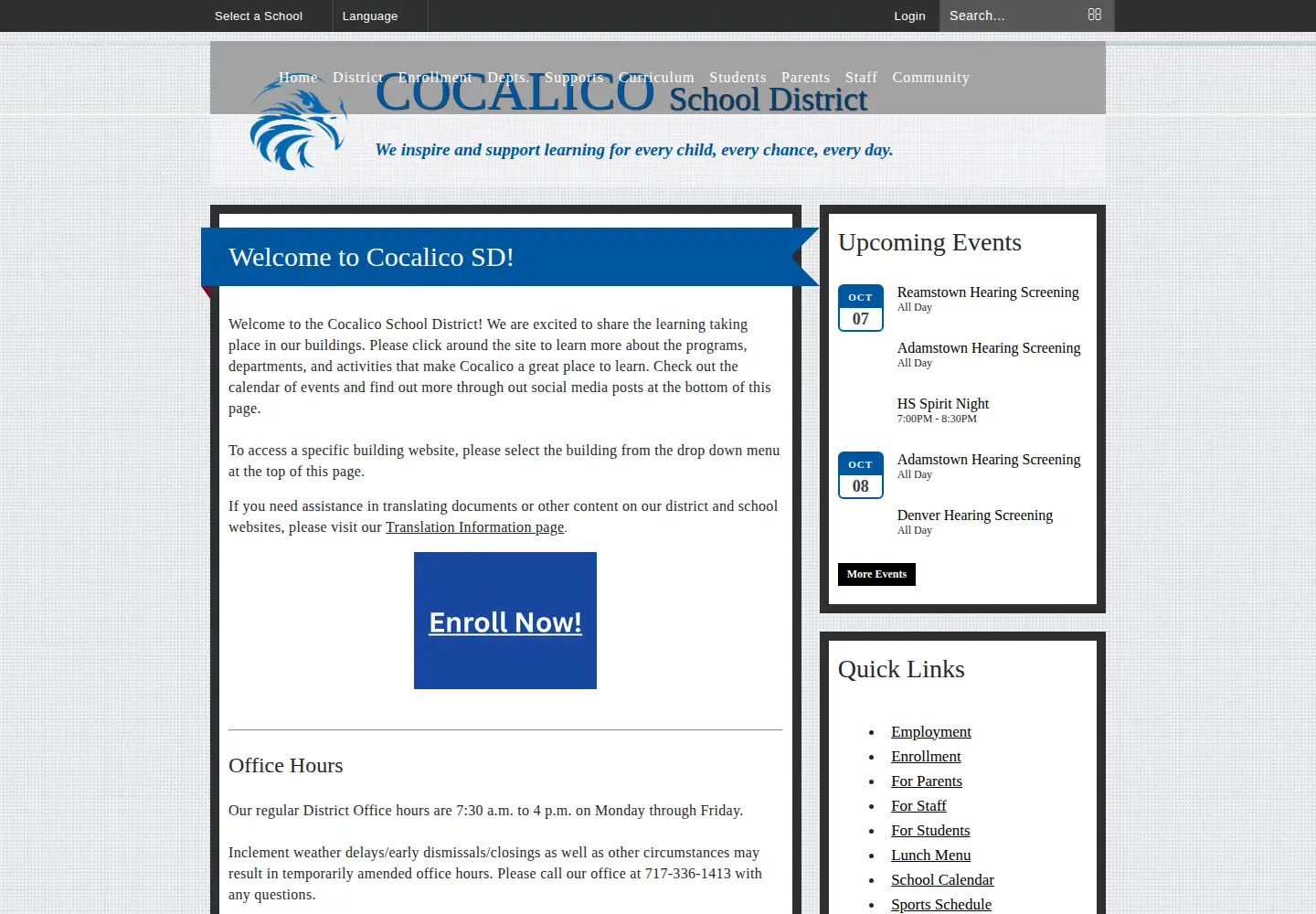 Captured homepage of cocalico.org in the current scan