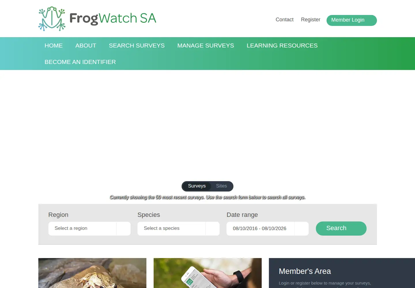Captured homepage of frogwatchsa.com.au in the current scan