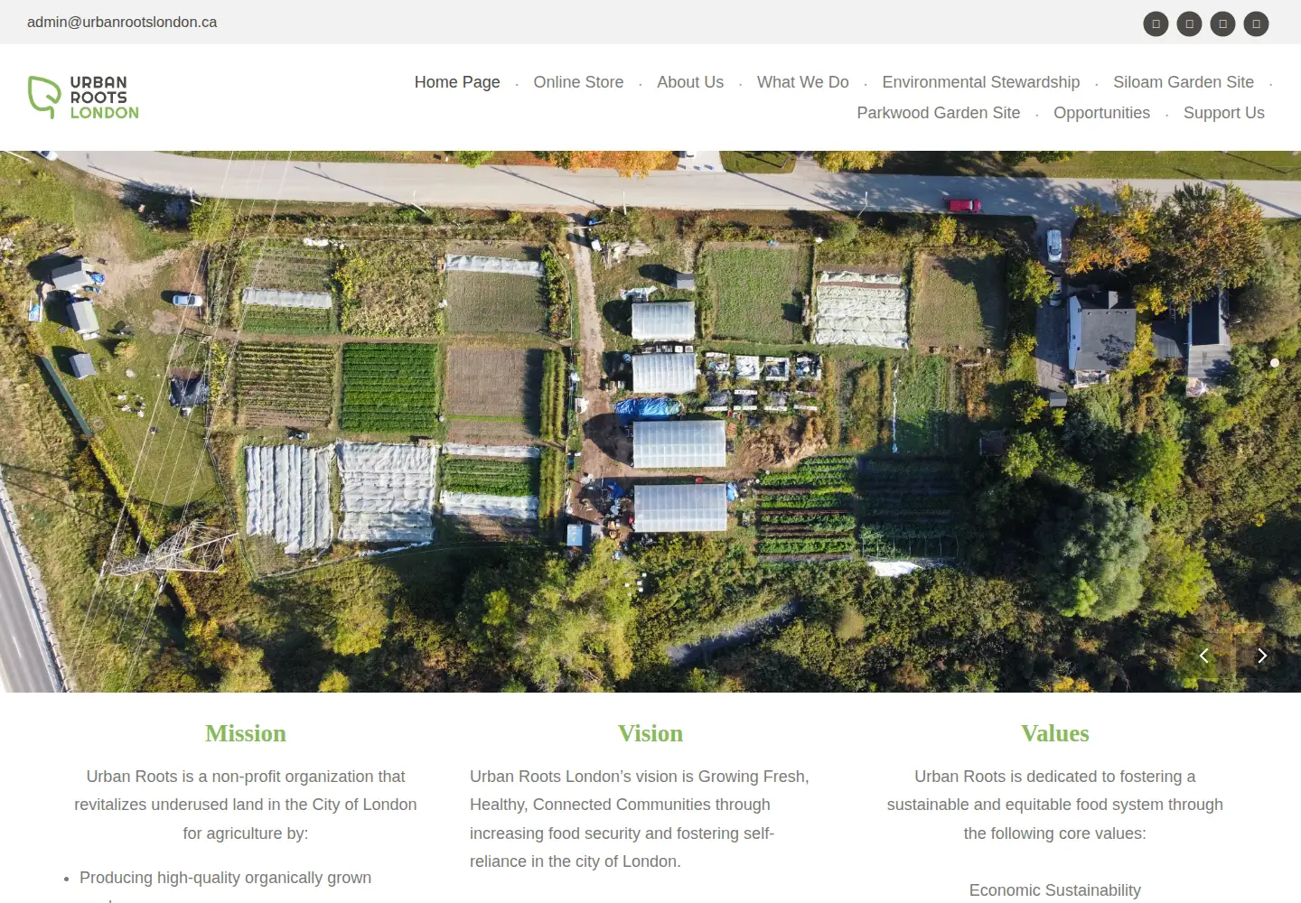 Captured homepage of urbanrootslondon.ca in the current scan